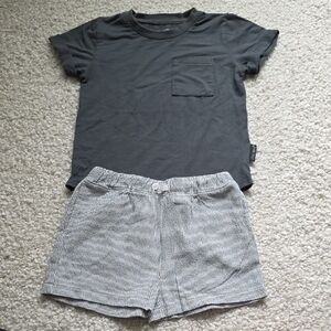 Little Bipsy Charcoal/Blue Tee and Colored Organics Striped Shorts Set